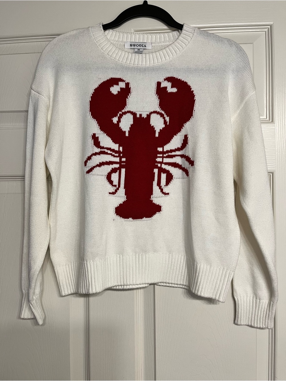 Vigoss White Crewneck Sweater with Red Lobster Motif